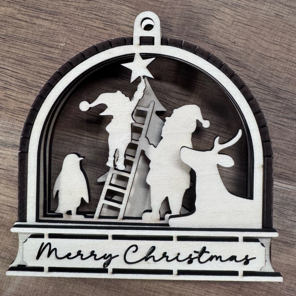 ❌SOLD❌ Santa, Reindeer & Penguin Scene – Laser-Cut Wood Décor Merry Christmas - Picture 2 of 7